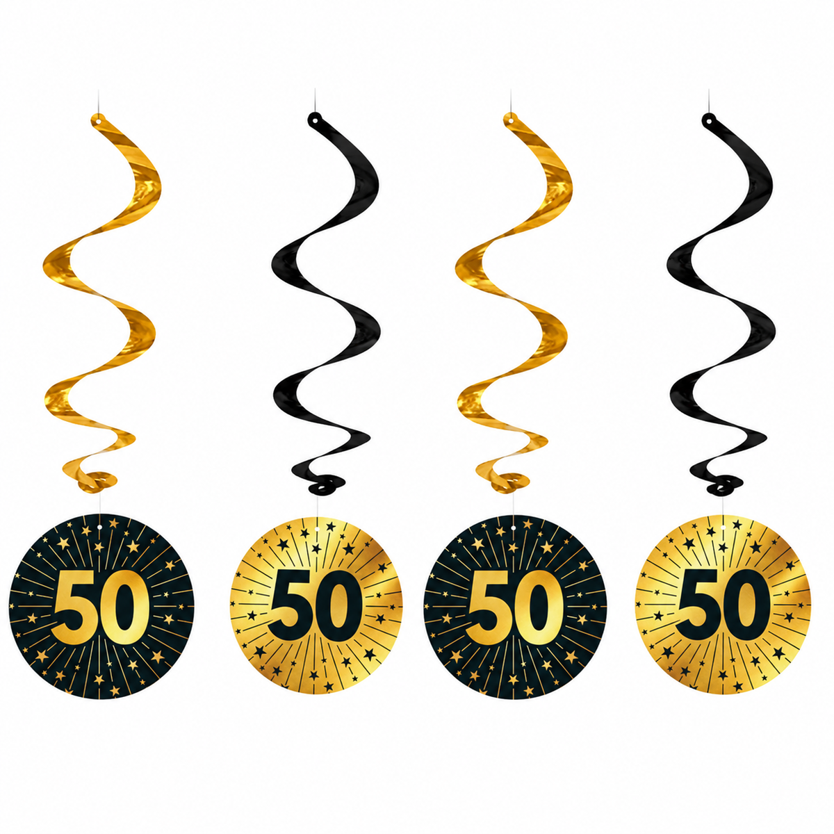 50 Jaar Zwart Goud Swirls 4st