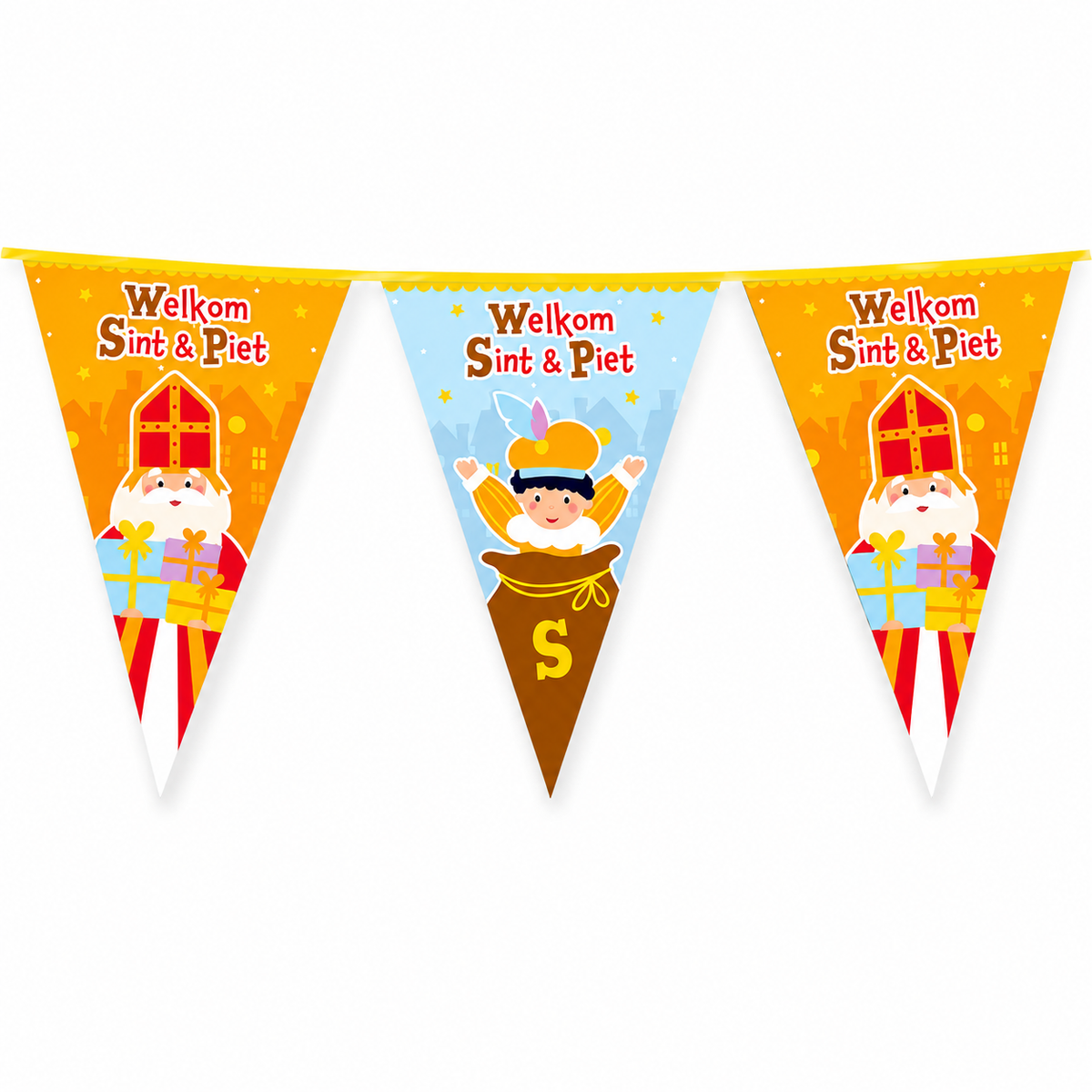 Sinterklaas Vlaggenlijn 10 Meter – Welkom Sint & Piet – Dubbelzijdige Feestversiering
