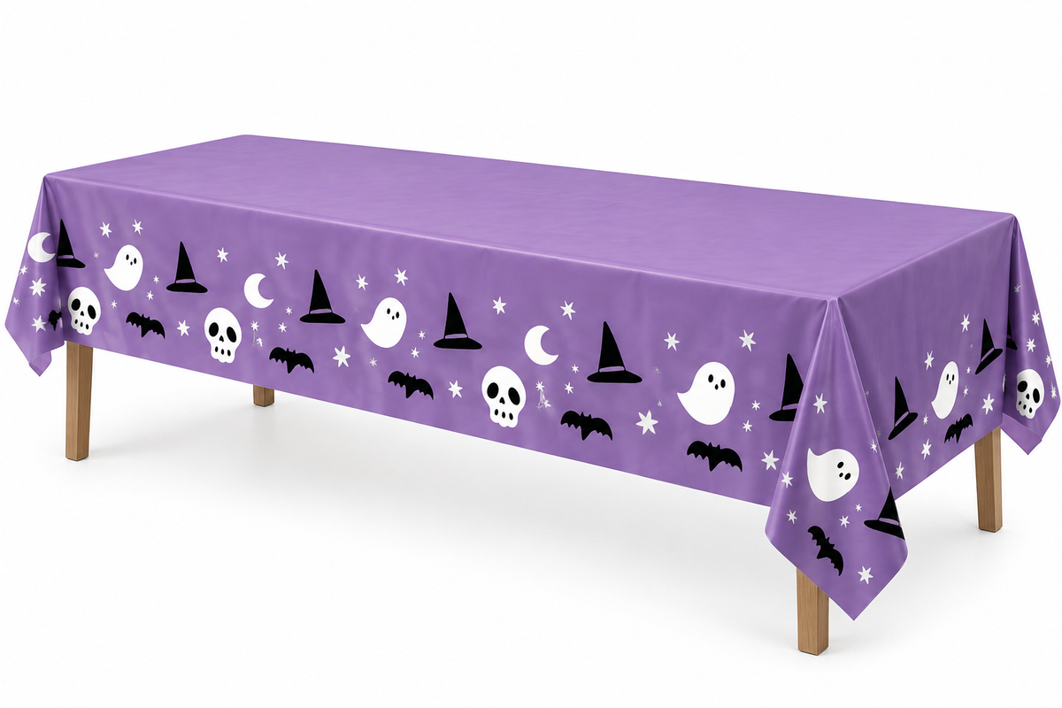 Halloween Tafelkleed Paars 137 x 183 cm – Spooky Friends Waterdicht Tafelkleed – Halloween Kinderfeestje Versiering