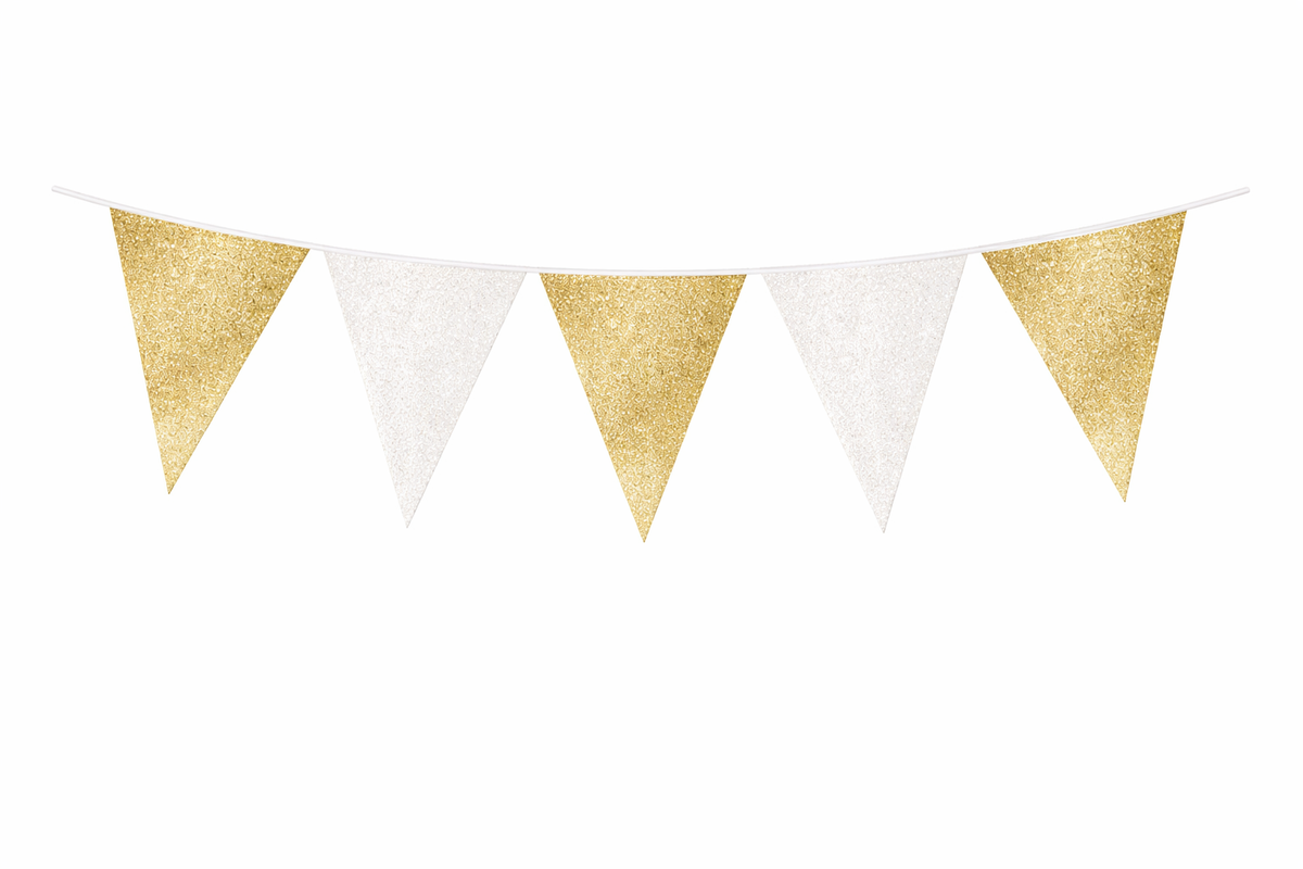 Slinger Vlaggen Glitter Goud Wit 6m