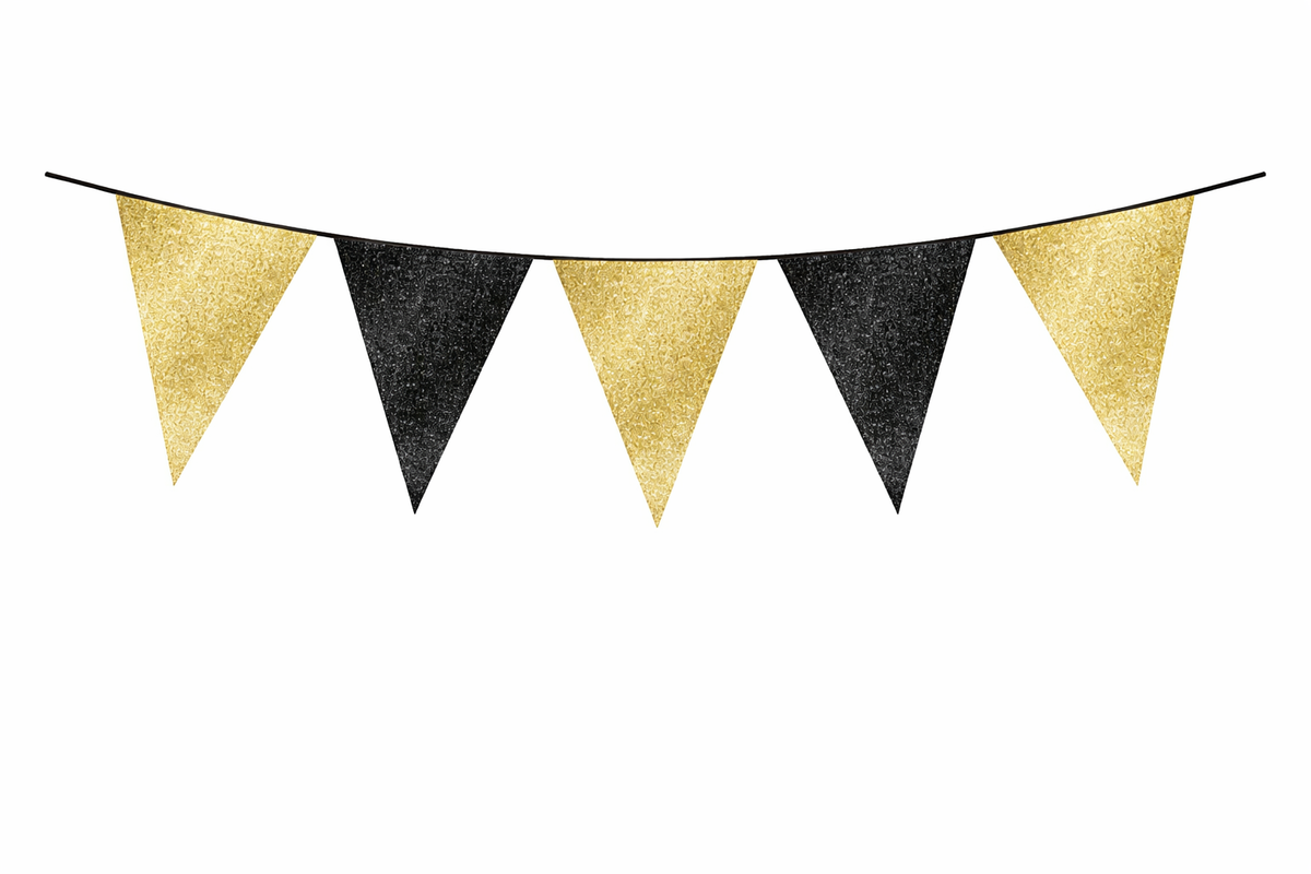 Vlaggenlijn Glitter Goud Zwart 6m
