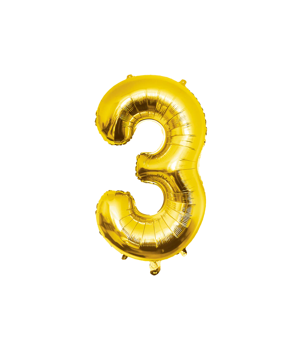 Folieballon 3 Jaar Goud 40 cm