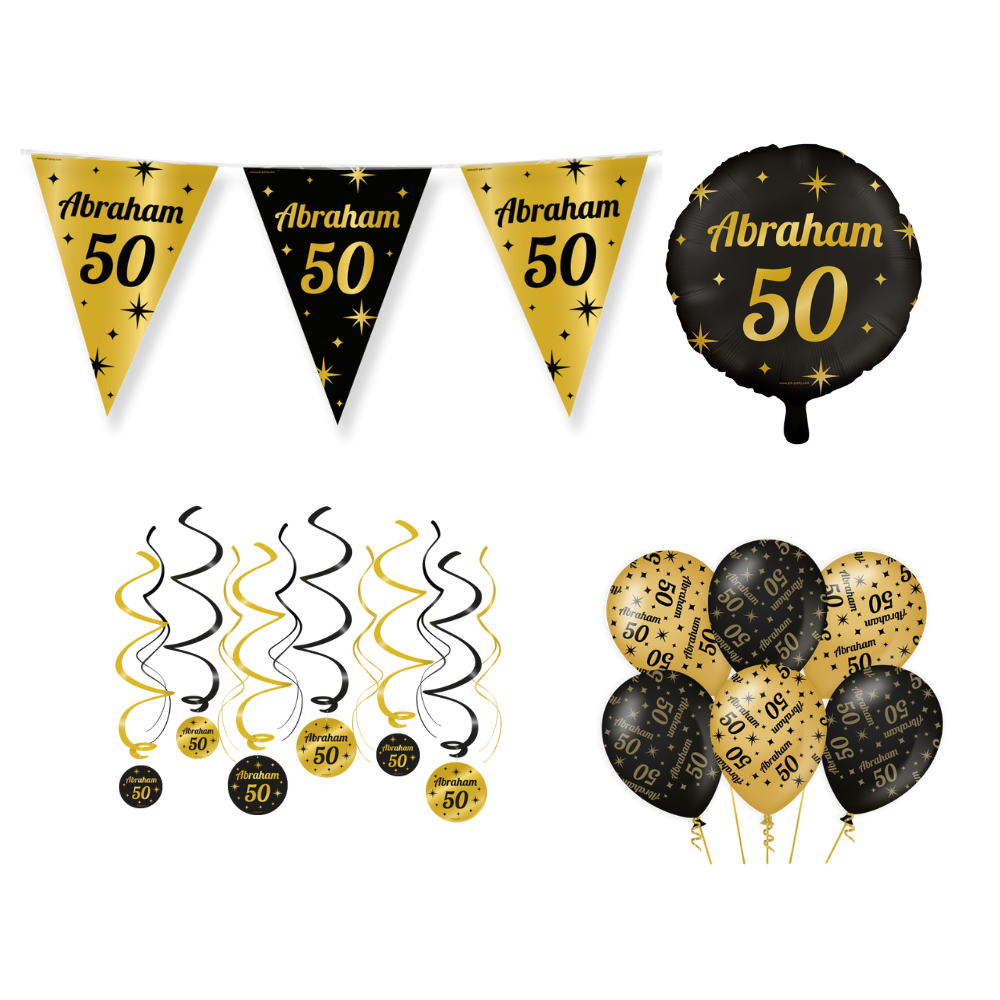 Abraham Verjaardag Versiering Pakket Zwart Goud 22-delig