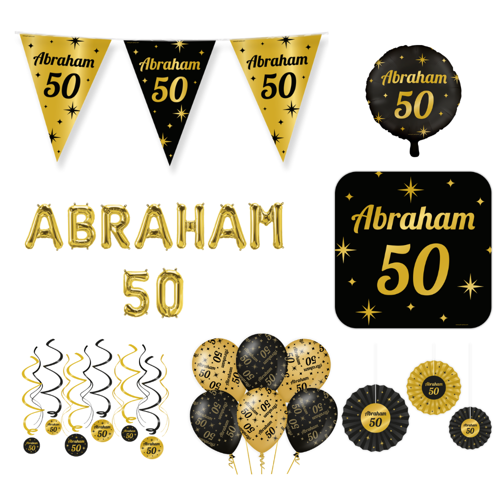 Abraham Verjaardag Versiering Pakket XL Zwart Goud 27-delig