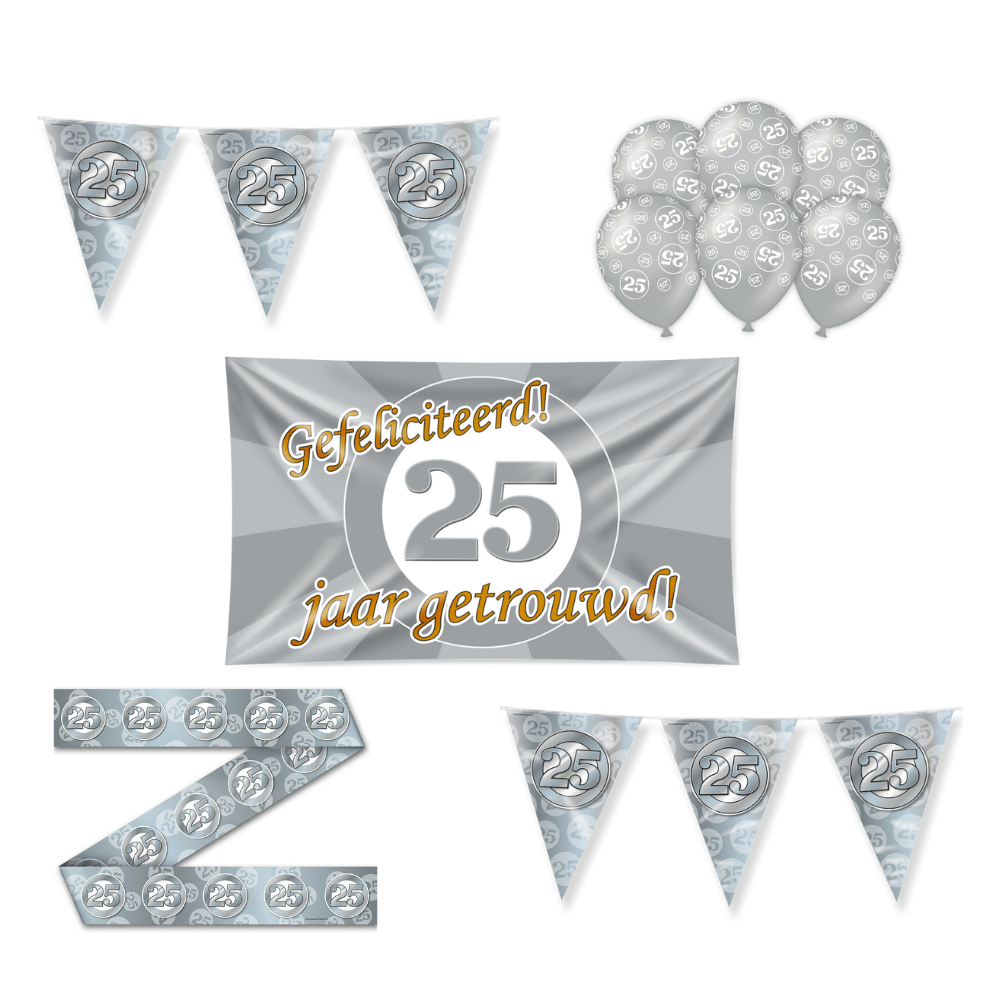 25 Jaar Getrouwd Versiering Pakket 12-delig