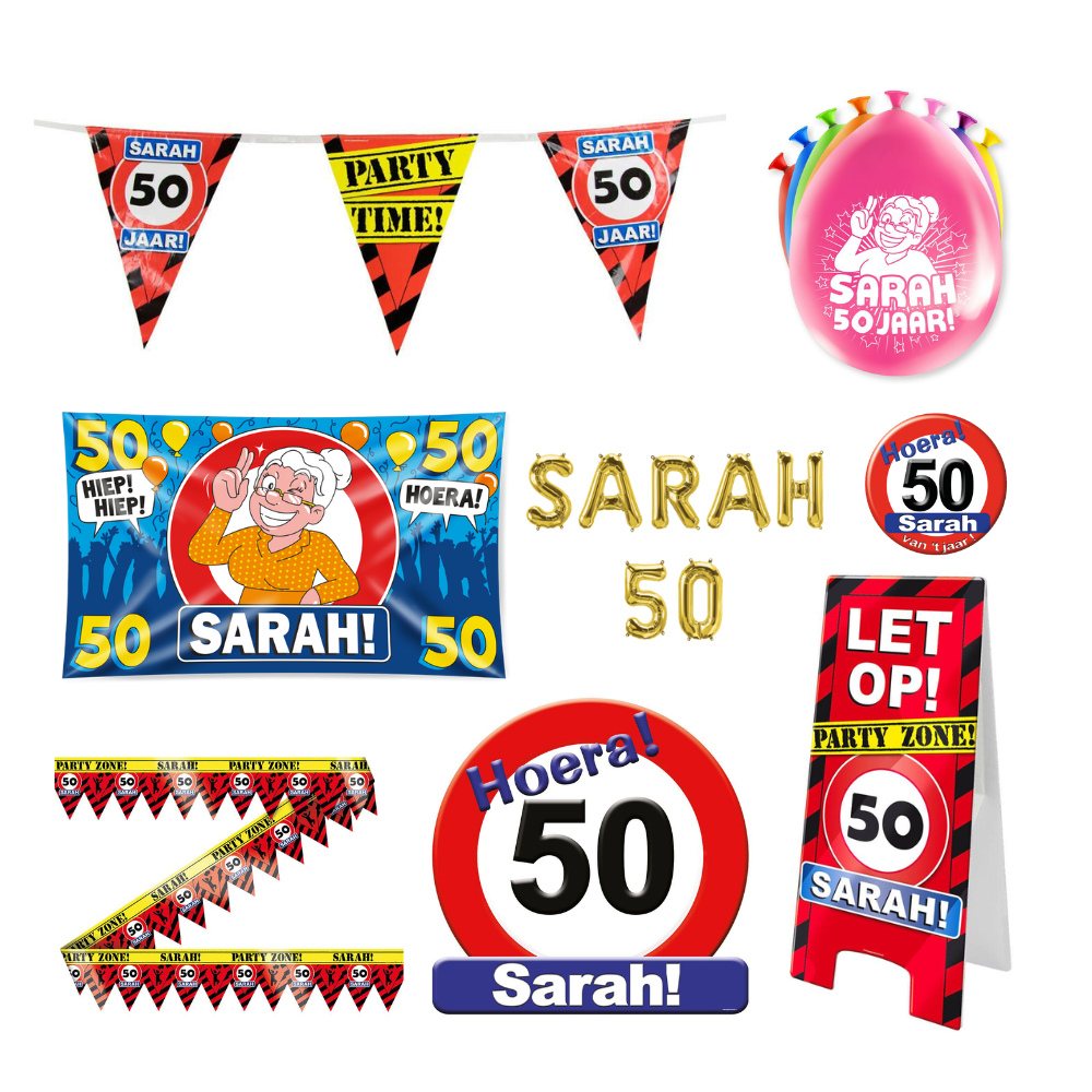 Sarah Verjaardag Versiering Pakket XL Verkeersbord 15-delig
