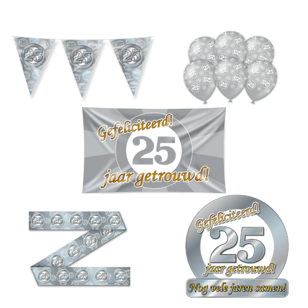 25 Jaar Getrouwd Versiering Pakket 12-delig