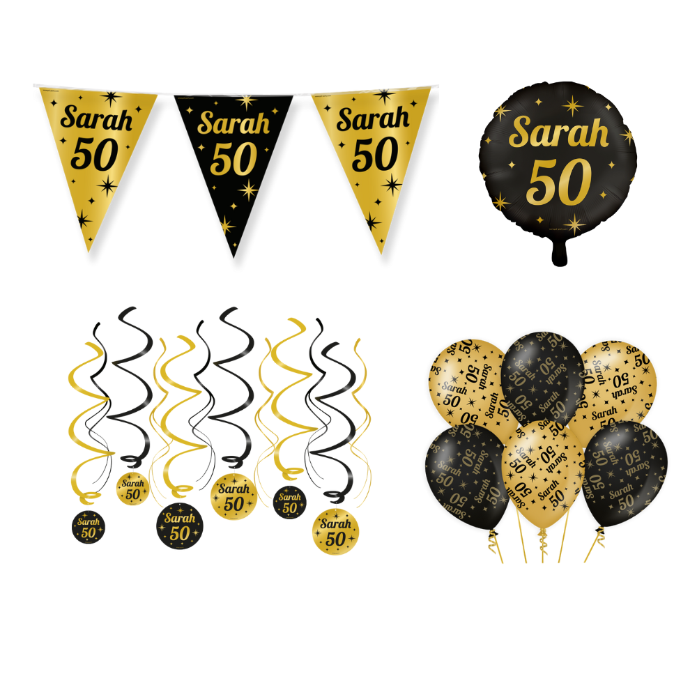 Sarah Verjaardag Versiering Pakket Zwart Goud 22-delig