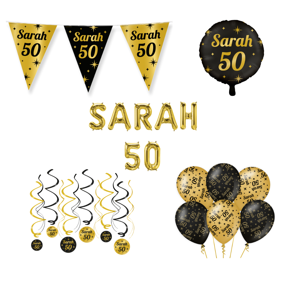 Sarah Verjaardag Versiering Pakket Zwart Goud 23-delig