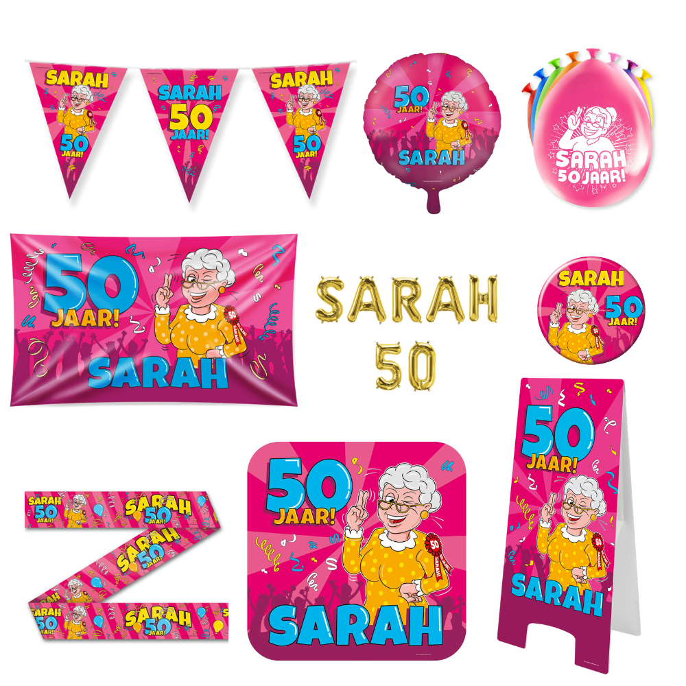 Sarah Verjaardag Versiering Pakket XL Roze 16-delig