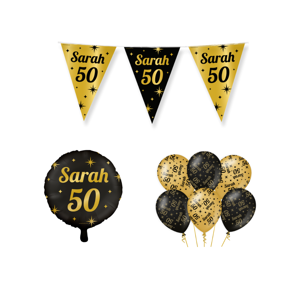 Sarah Verjaardag Versiering Pakket Zwart Goud 10-delig