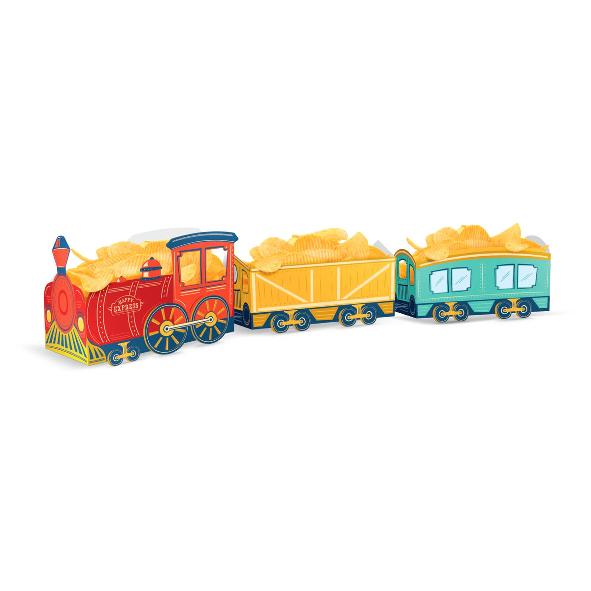 Vrolijke Treinen Snackbakjes – Locomotief met 2 Wagons – 3-Delige Set