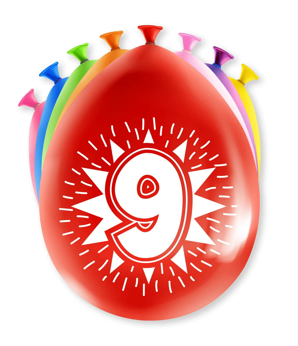 9 Jaar Gekleurde Ballonnen 8st