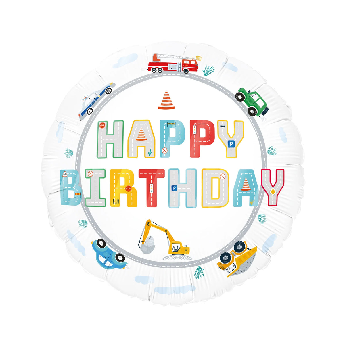 Folieballon Happy Birthday Voertuigen 45cm