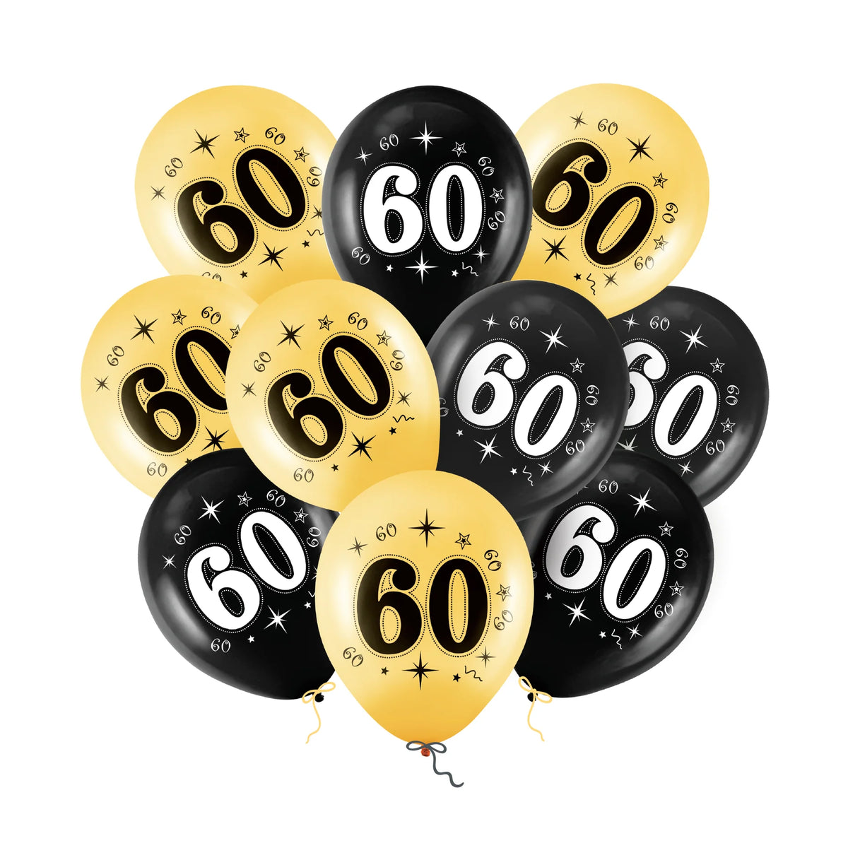 Ballonnen 60 Jaar Zwart Goud 30cm 10 Stuks
