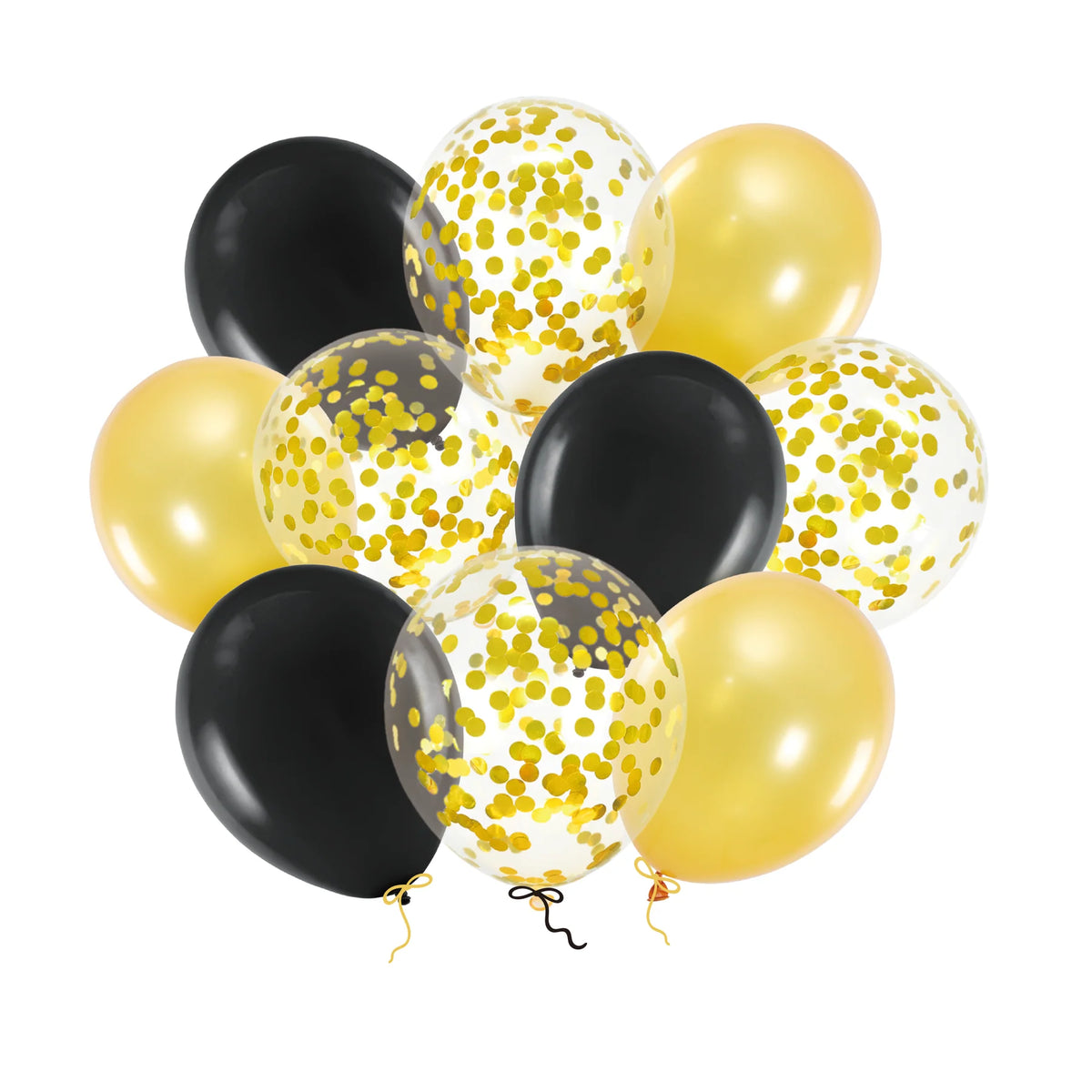 Ballonnen Zwart Goud met Confetti 30 cm 10 Stuks