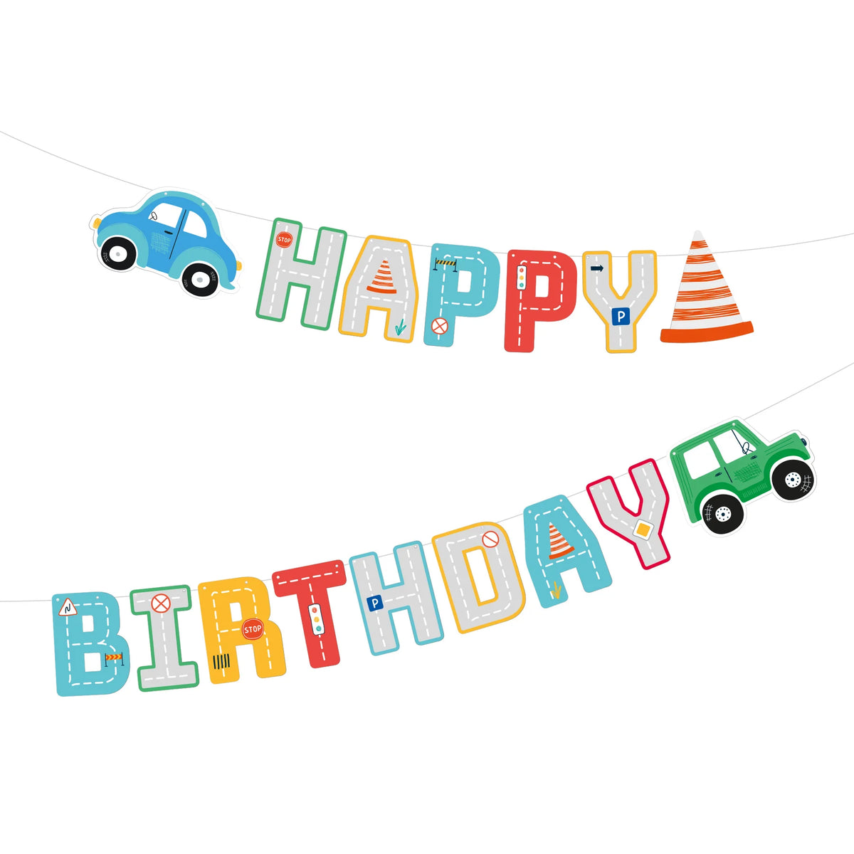 Letterslinger Happy Birthday Voertuigen 2,5m