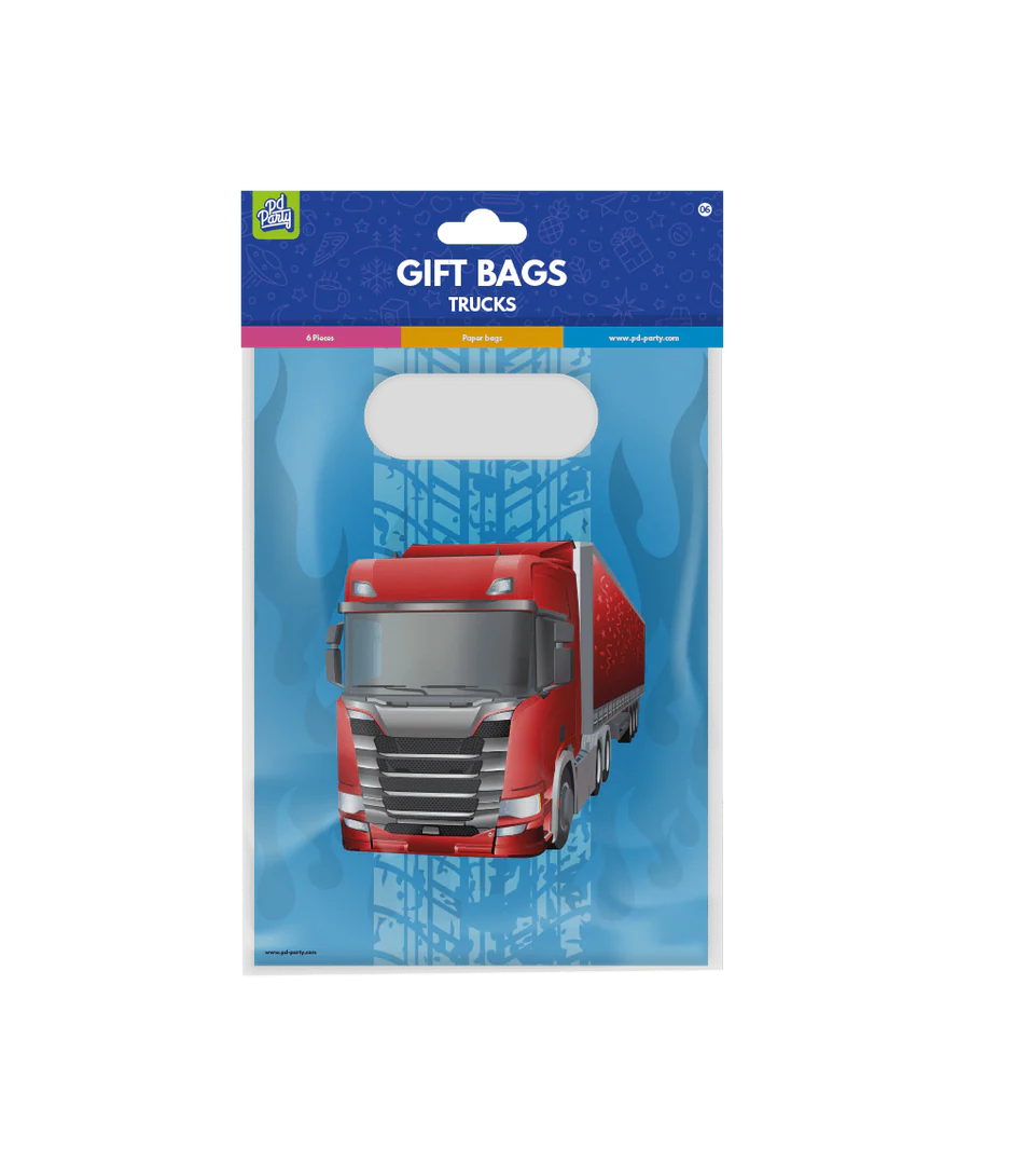 Blauwe Cadeautasje Trucks 23cm 6st