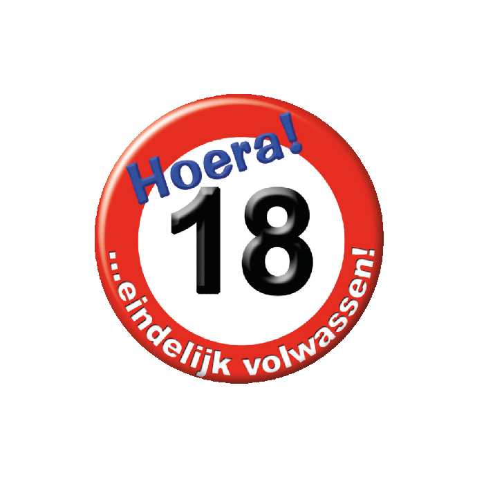 Button 18 jaar Verkeersbord 5,5cm voor Verjaardagen