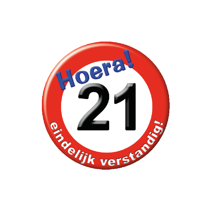 Button 21 jaar Verkeersbord 5,5cm voor Verjaardagen