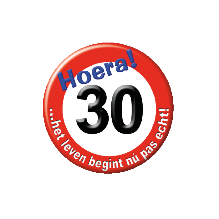 Button 30 jaar Verkeersbord 5,5cm voor Verjaardagen