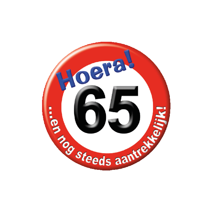 Button 65 jaar Verkeersbord 5,5cm Voor Verjaardagen