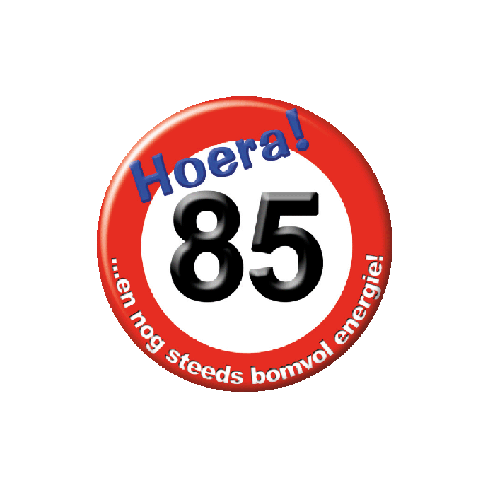 Button 85 jaar Verkeersbord 5,5cm voor Verjaardagen