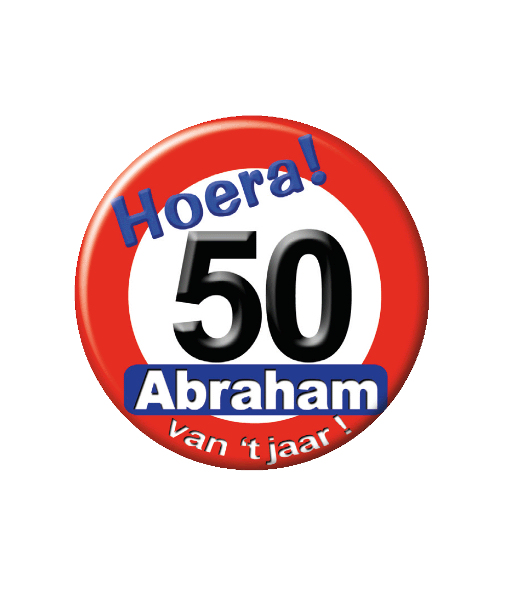 Button 50 jaar Abraham Verkeersbord 5,5cm voor Verjaardagen