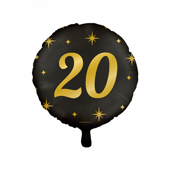 Folieballon 20 Jaar Zwart Goud 45 cm