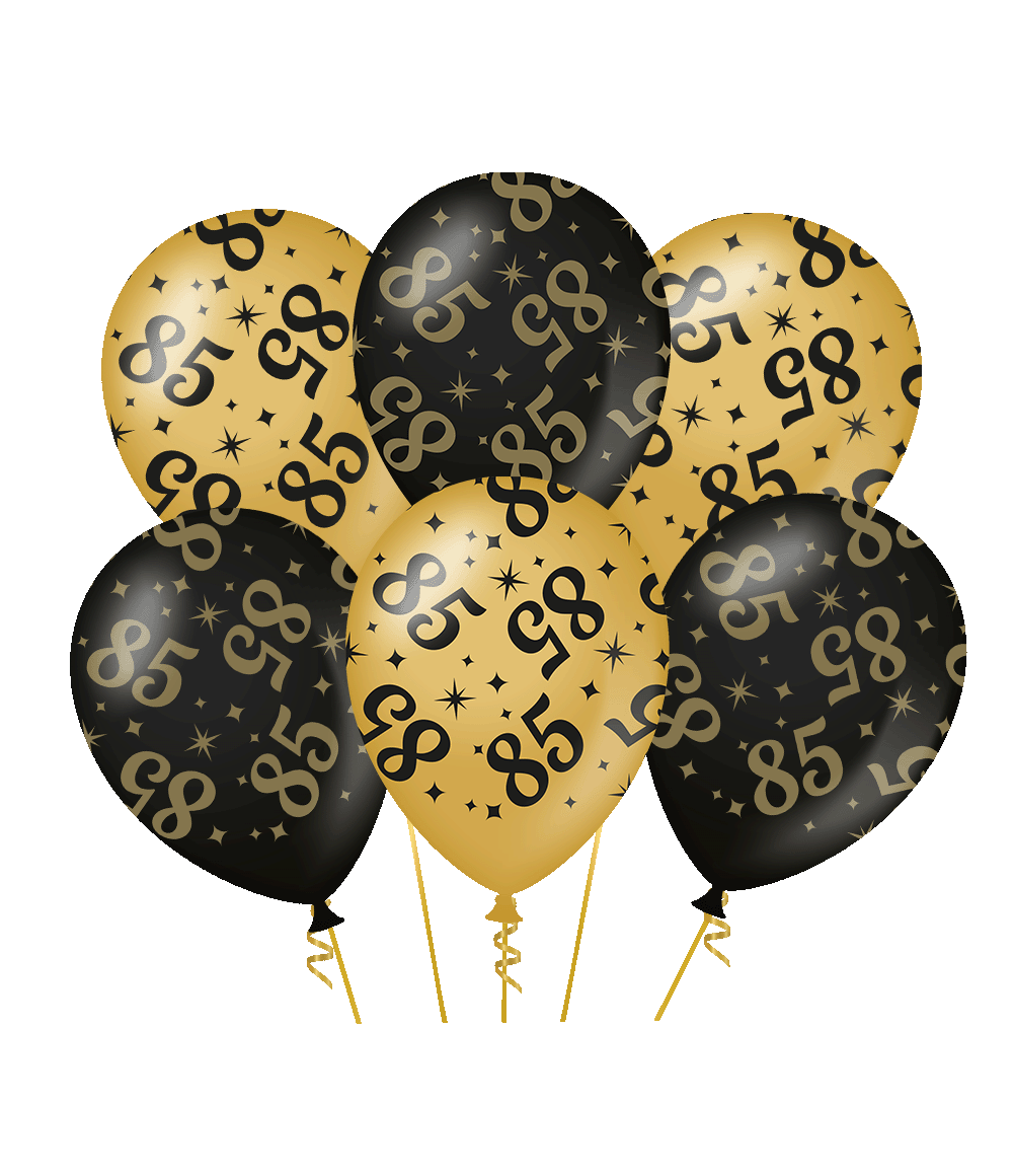 85 Jaar Zwart Goud Ballonnen 6st