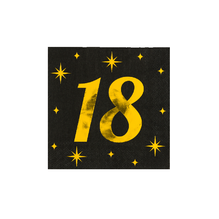 18 Jaar Servetten Zwart Goud 19cm 16st