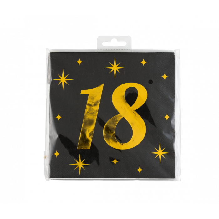 18 Jaar Servetten Zwart Goud 19cm 16st