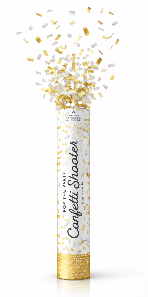 Confettikanon Goud en Wit 40cm