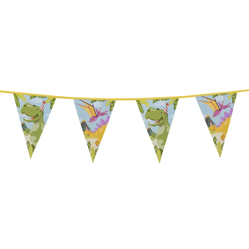 Dino Slinger 6 Meter – 15 Dinosaurus Vlaggen 30 x 20 cm – Dino Feestversiering Kinderfeestje