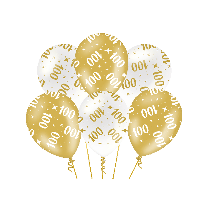 100 jaar wit goud ballonnen 6 stuks