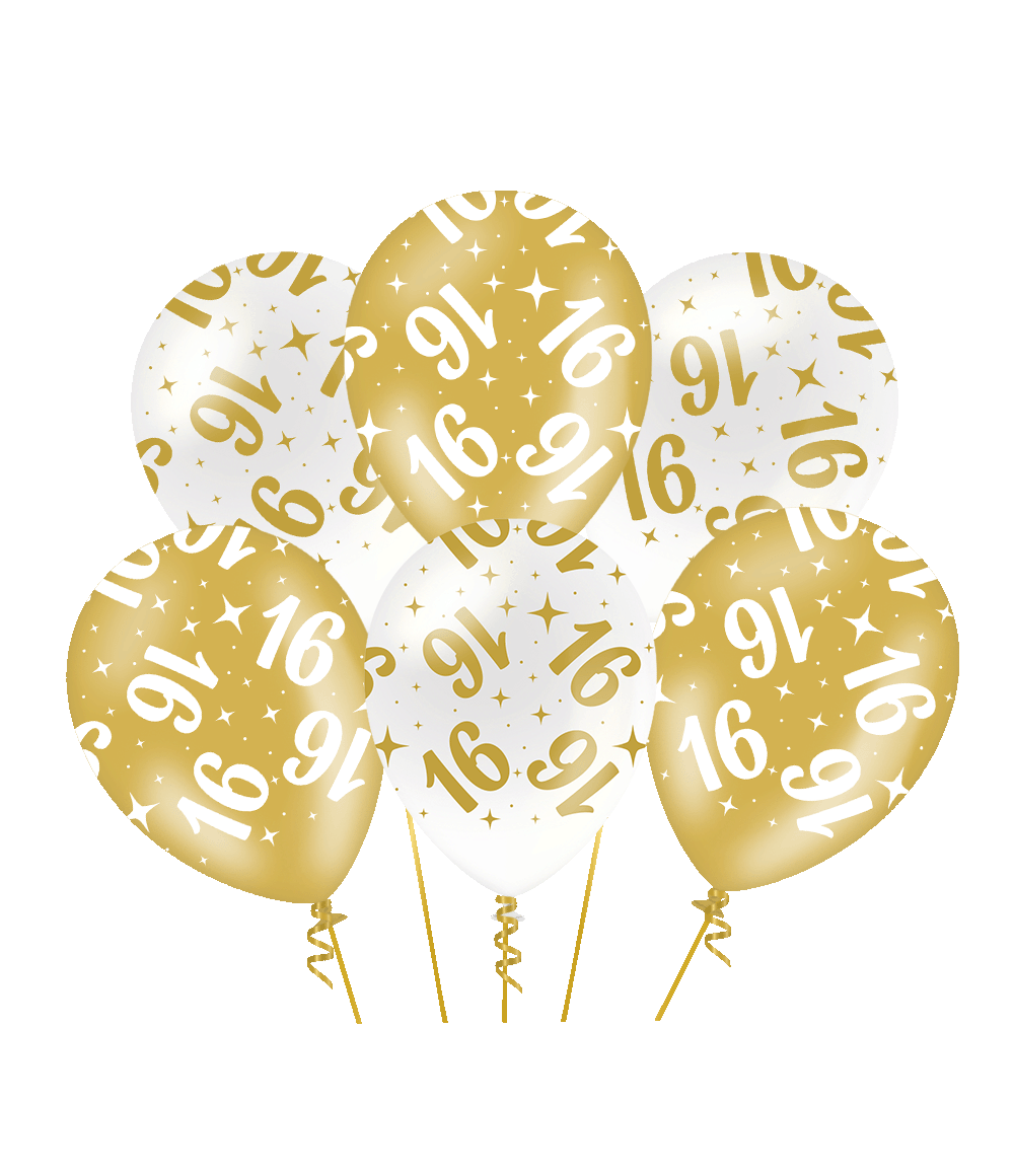 16 jaar wit goud ballonnen 6 stuks