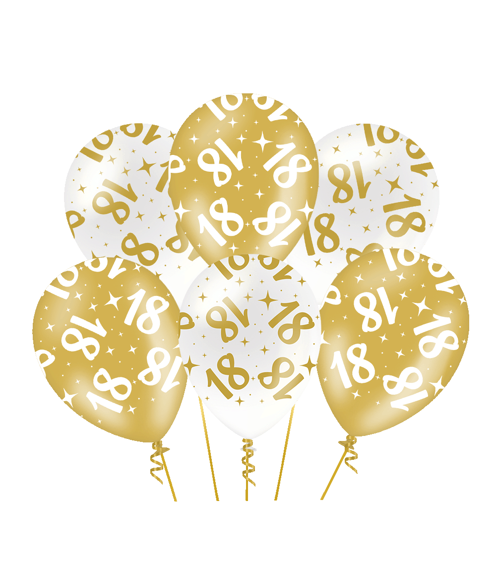 18 jaar wit goud ballonnen 6 stuks