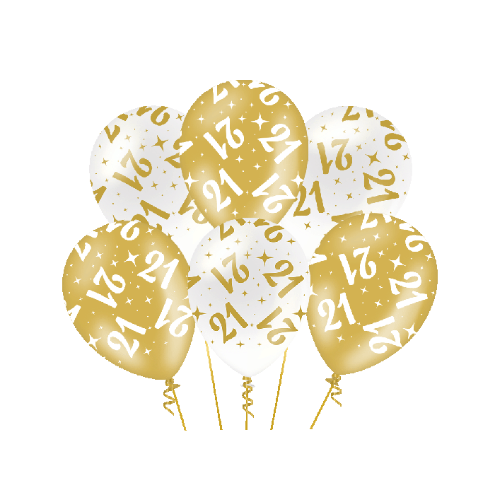 21 jaar wit goud ballonnen 6 stuks