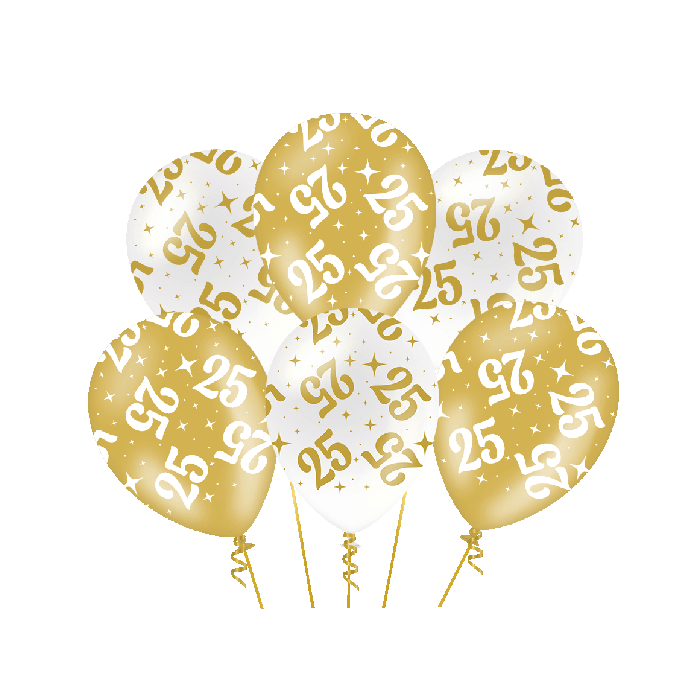 25 jaar wit goud ballonnen 6 stuks