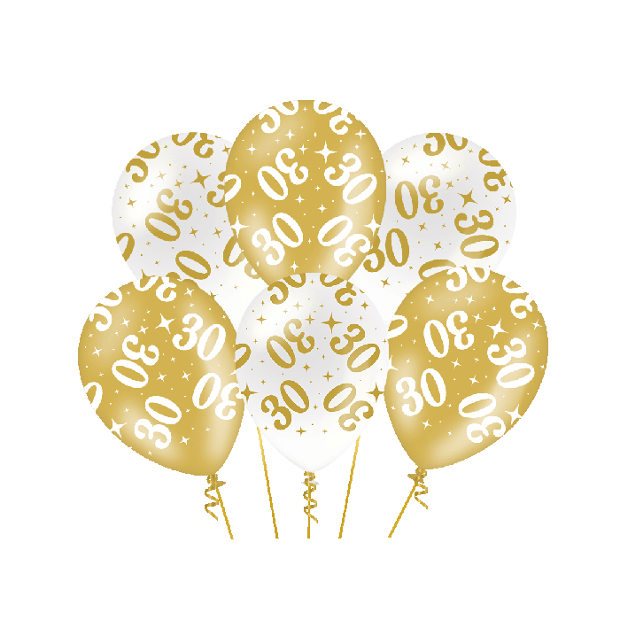 30 jaar wit goud ballonnen 6 stuks