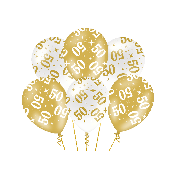 50 jaar wit goud ballonnen 6 stuks