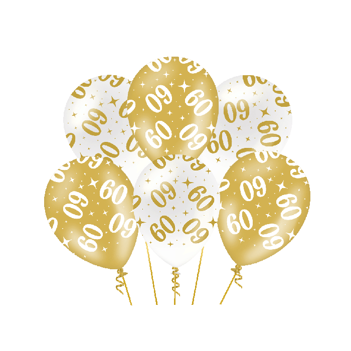 60 jaar wit goud ballonnen 6 stuks