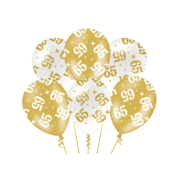 65 jaar wit goud ballonnen 6 stuks