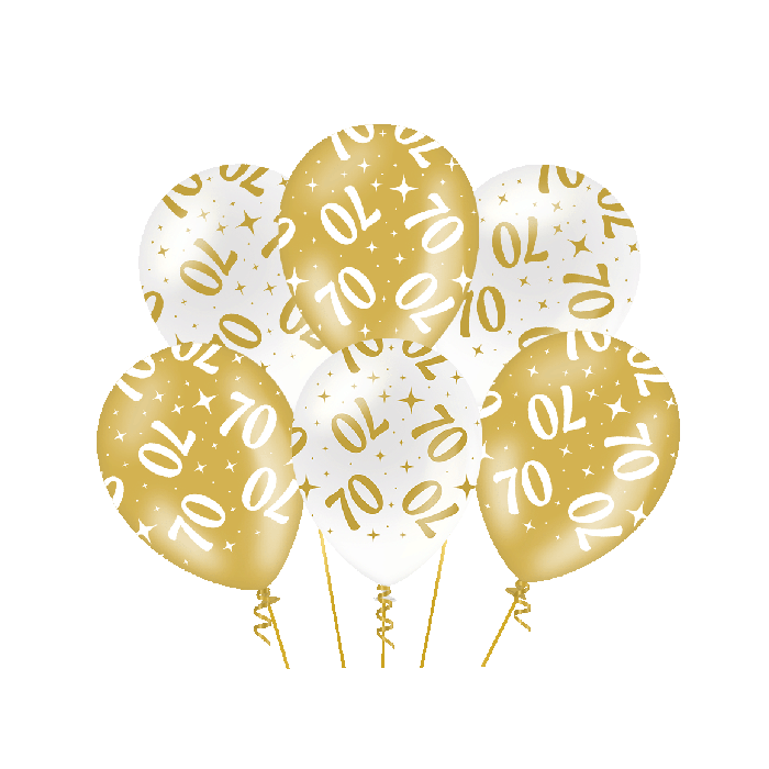 70 jaar wit goud ballonnen 6 stuks
