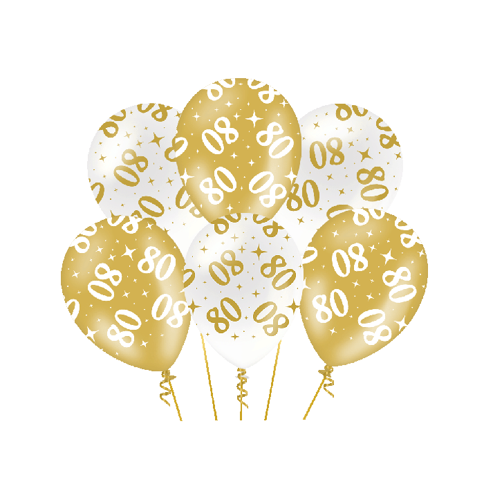 80 jaar wit goud ballonnen 6 stuks