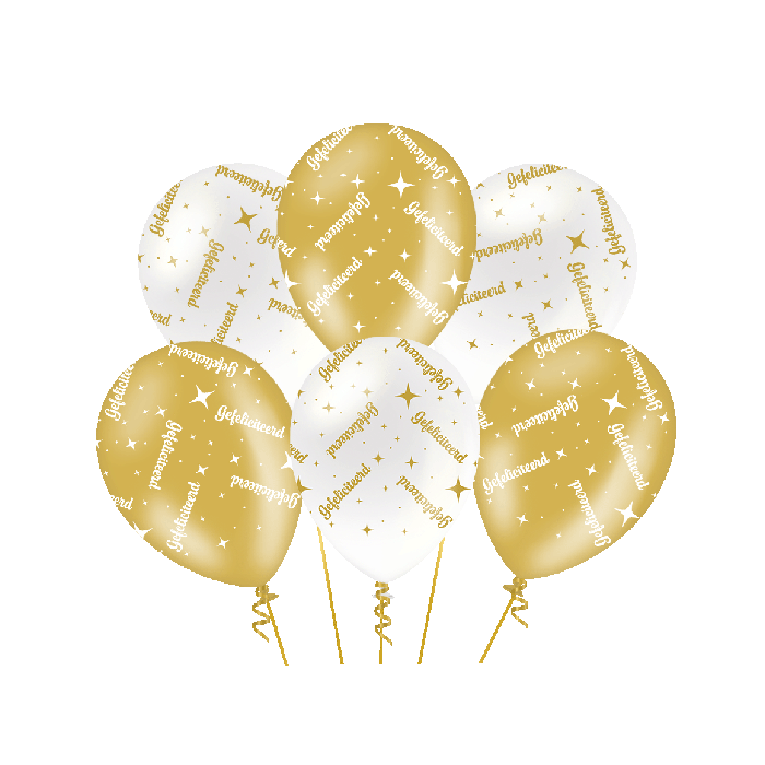Gefeliciteerd wit goud ballonnen 6 stuks