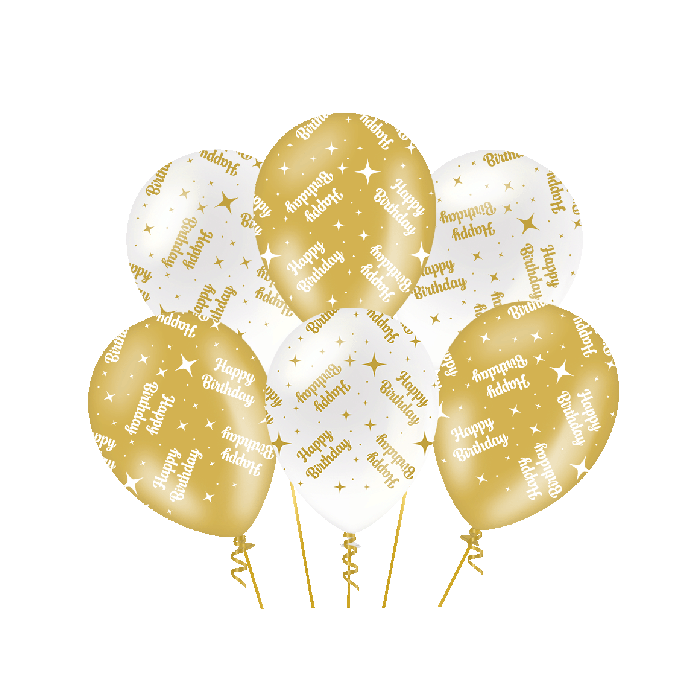 Happy Birthday wit goud ballonnen 6 stuks