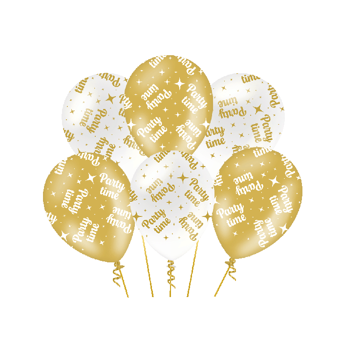 Party Time wit goud ballonnen 6 stuks
