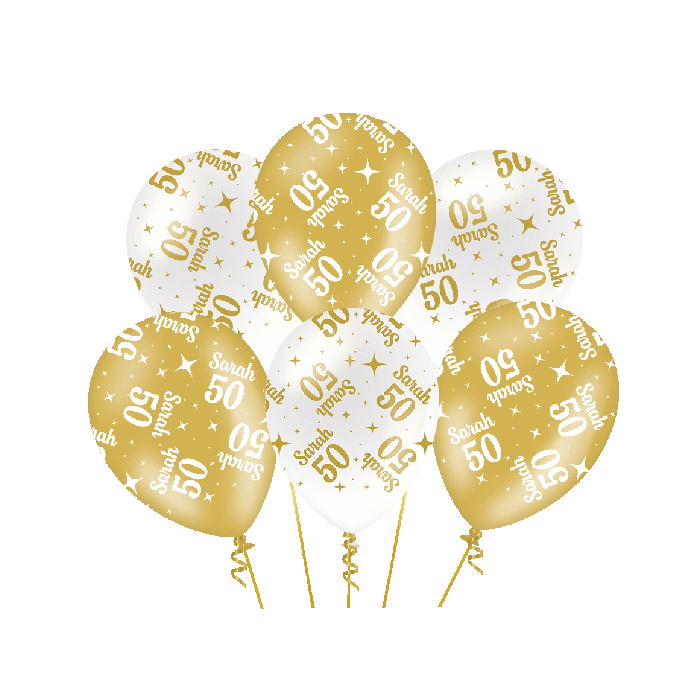Sarah 50 wit goud ballonnen 6 stuks