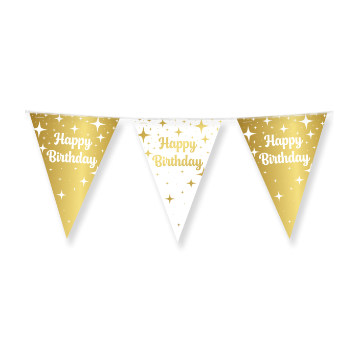 Vlaggenlijn Happy Birthday wit goud 10m